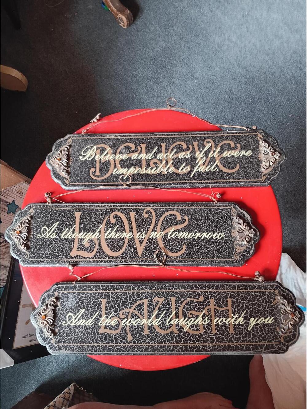 Set of 3 Vintage Inspirational Wall Plaques with Love Theme